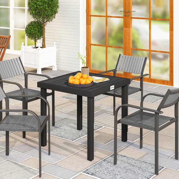 Outsunny Tavolo da Giardino Quadrato per 4 Persone, in Alluminio e Plastica, 78x78x74 cm, Nero | Aosom Italy