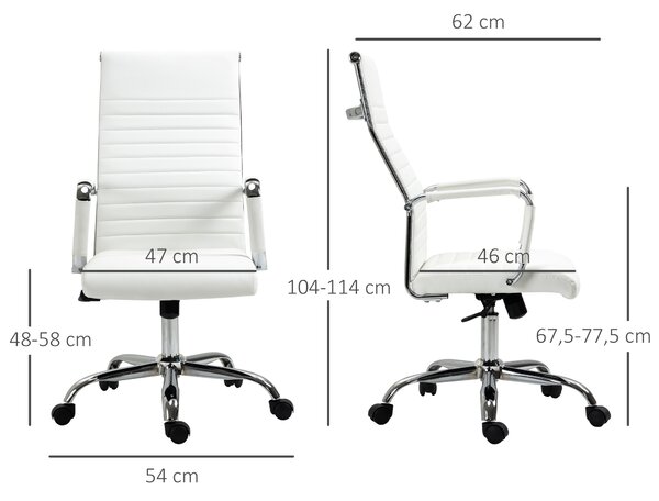Vinsetto Sedia da Ufficio Ergonomica in Finta Pelle, Seduta Girevole e Dondolo, 54x62x104-114 cm, Bianco | Aosom Italy