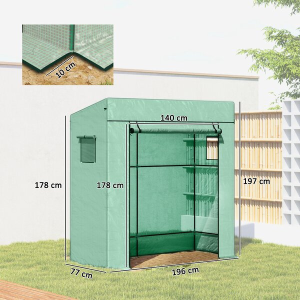 Outsunny Serra per Piante con 2 Finestre Laterali a Rete e Ingresso Avvolgibile, in PE e Acciaio, 196x77x197 cm, Verde | Aosom Italy