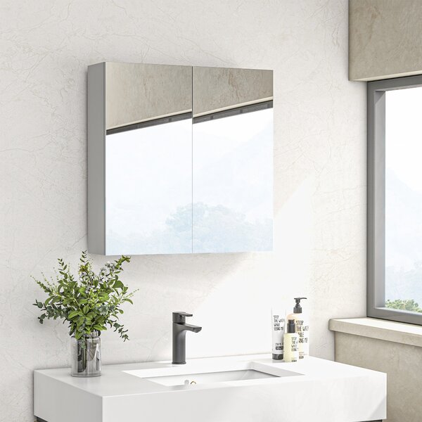 Kleankin Armadietto a Specchio a 3 Ripiani Interni Regolabili, in Legno e Vetro, 60x15x60 cm, Bianco | Aosom Italy