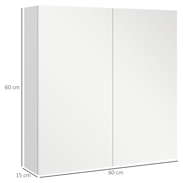 Kleankin Armadietto a Specchio a 3 Ripiani Interni Regolabili, in Legno e Vetro, 60x15x60 cm, Bianco | Aosom Italy