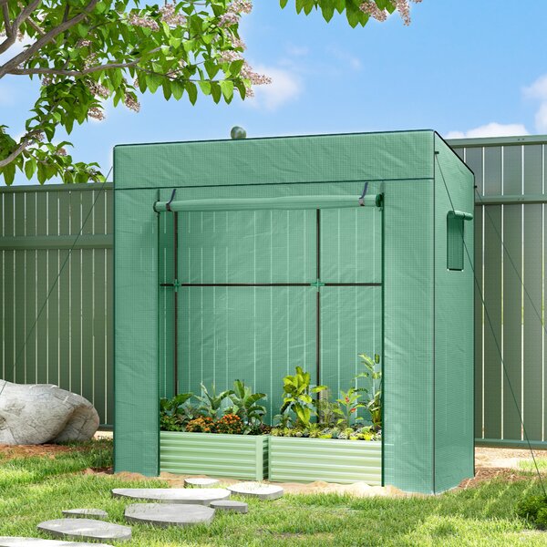 Outsunny Serra per Piante con 2 Finestre Laterali a Rete e Ingresso Avvolgibile, in PE e Acciaio, 196x77x197 cm, Verde | Aosom Italy