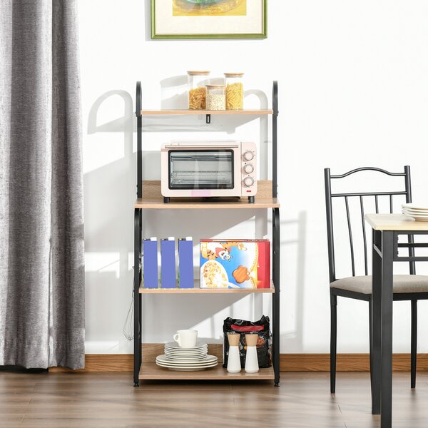 HOMCOM Mobiletto Microonde da Cucina con 4 Ripiani e 4 Ganci, in Acciaio e Legno, 60x40x125 cm, Color Legno | Aosom Italy