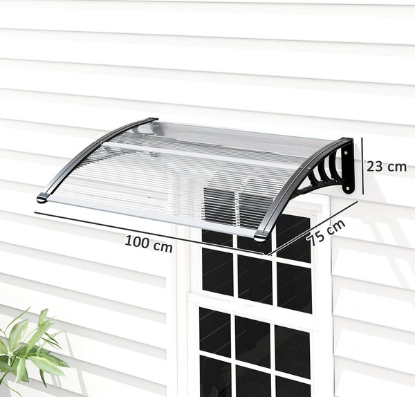 Outsunny Pensilina da Esterni Impermeabile e Anti-UV, in PC, PP e Alluminio, 75x100x23 cm, Trasparente e Nero | Aosom Italy