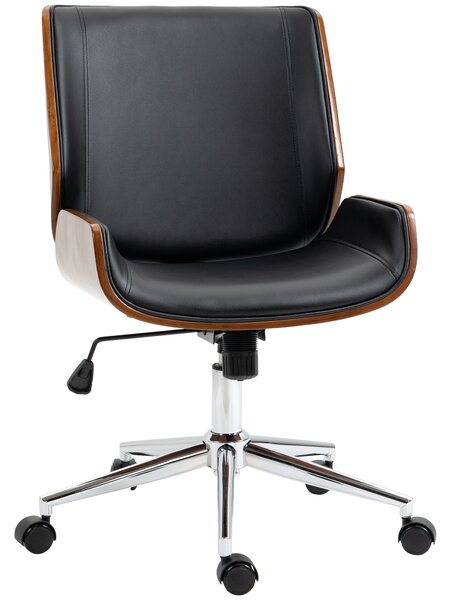 Vinsetto Sedia da Ufficio Ergonomica con schienale a ricurvo e Vintage Imbottita, in Finta Pelle, Legno e Acciaio, Nero e Marrone Scuro | Aosom Italy