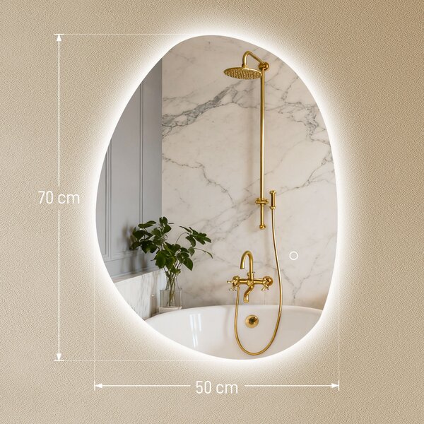 HOMCOM Specchio da Bagno Illuminato a LED con Colore e Temperatura Regolabile, in Vetro Temperato, 70x5x50 cm, Argento | Aosom Italy