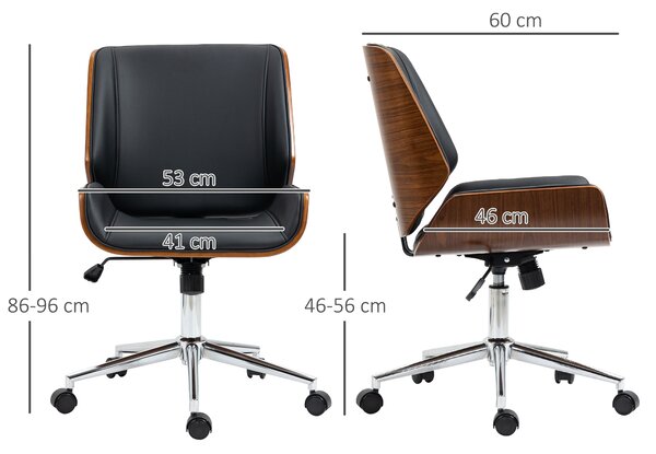 Vinsetto Sedia da Ufficio Ergonomica con schienale a ricurvo e Vintage Imbottita, in Finta Pelle, Legno e Acciaio, Nero e Marrone Scuro | Aosom Italy