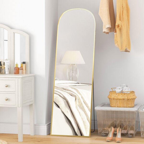 HOMCOM Specchio da Terra e Parete Moderno in Lega di Alluminio con Supporto Pieghevole, 50x161.5cm, Oro | Aosom Italy