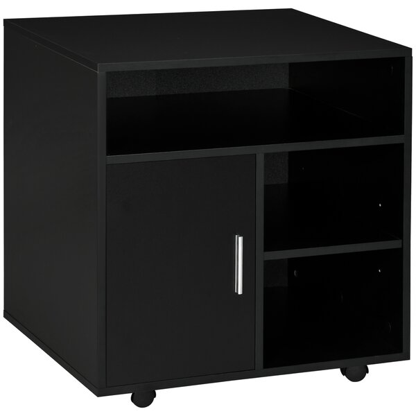 HOMCOM Mobile Porta Stampante con Ruote a Freno, Mobiletto per Stampante con Armadietto Anta Soft Close, 3 Scomparti Aperti, Ripiano Regolabile, Multiuso per Ufficio Studio, 60x50x65.5 cm, Nero | Aosom Italy
