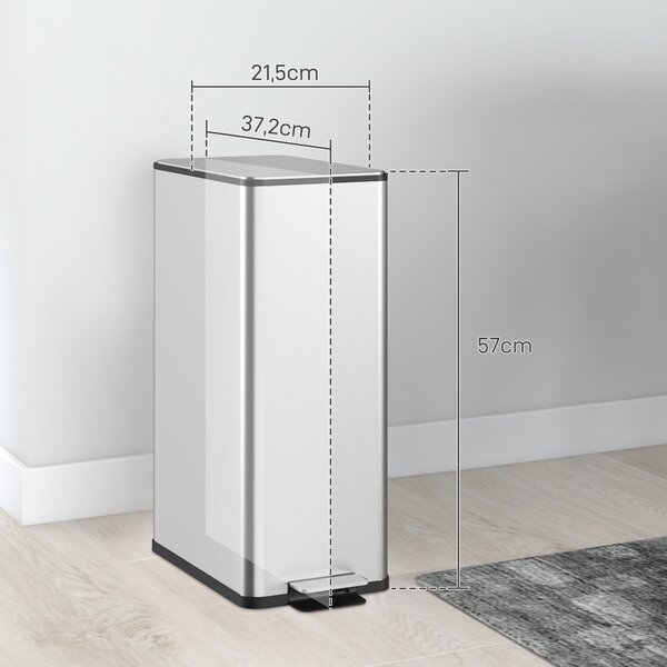 HOMCOM Cestino Spazzatura Pattumiera a Pedale 20L 21.5x37.2x57 cm Argento | Aosom Italy