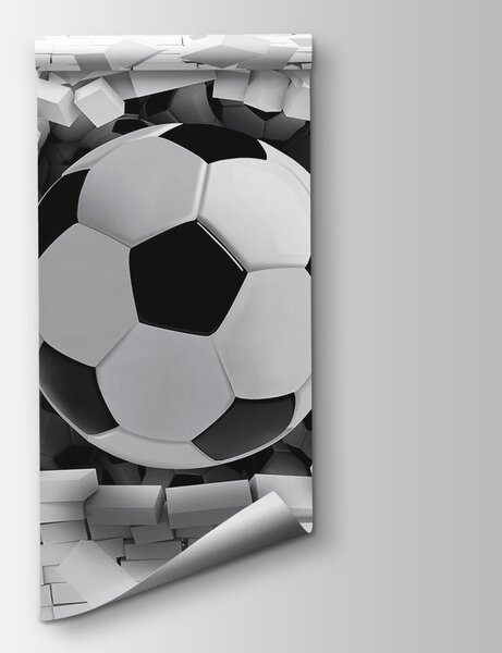 Carta da parati Palla da calcio che sfonda un muro di mattoni, Carta da parati per Bambini, Carta da parati popolare, u96315 - Tapeko.it