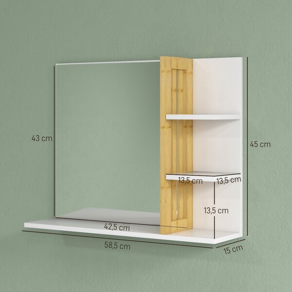 HOMCOM Specchiera Bagno Moderna da Parete a 4 Ripiani in Legno, 45x15x58.5cm, Bianco | Aosom Italy
