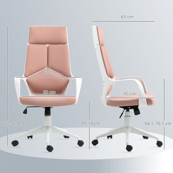 HOMCOM Sedia da Ufficio in Tessuto con Dondolo, Altezza Regolabile e Seduta Girevole, 63x63x117-127 cm, Rosa | Aosom Italy
