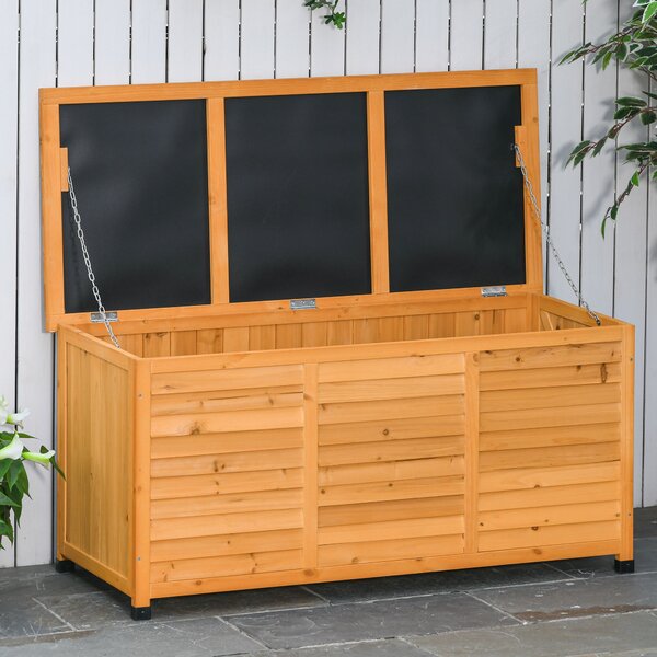 Outsunny Baule da Esterno in Legno di Abete Impermeabile con Base Rialzata, 127x56x60 cm, Giallo Scuro | Aosom Italy