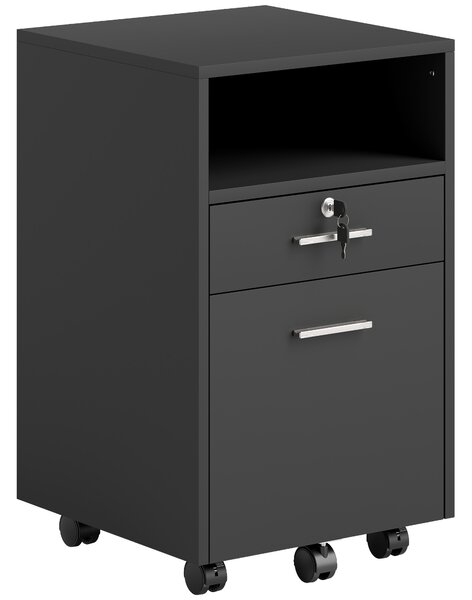 Vinsetto Cassettiera da Ufficio Portadocumenti in Legno con 2 Cassetti e Ripiano Aperto, 39x40x65 cm, Nero | Aosom Italy