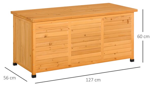 Outsunny Baule da Esterno in Legno di Abete Impermeabile con Base Rialzata, 127x56x60 cm, Giallo Scuro | Aosom Italy