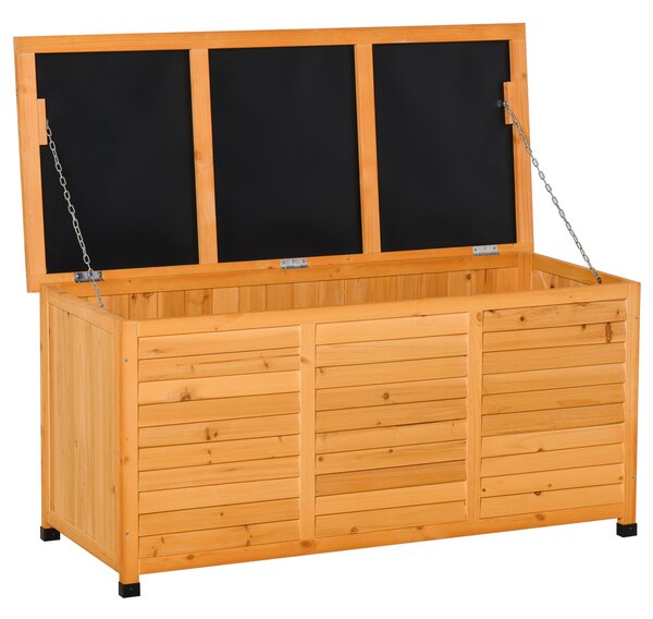 Outsunny Baule da Esterno in Legno di Abete Impermeabile con Base Rialzata, 127x56x60 cm, Giallo Scuro | Aosom Italy