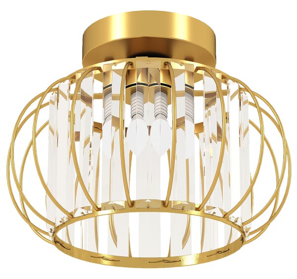HOMCOM Plafoniera LED Moderna e Minimal a Gabbia con 18 Cristalli, in Metallo Oro, Ø27x19 cm | Aosom Italy