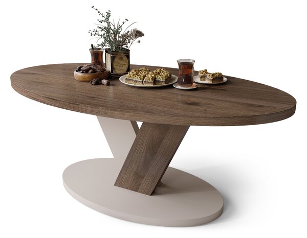 LOVA Noce Elegante/Beige Taupe – TAVOLINO OVALE 110x60 cm TAVOLINO DA CAFFÈ MODERNO