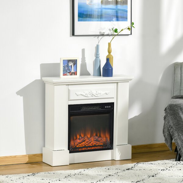 HOMCOM Camino Elettrico da Terra 1800W con Effetto Fiamma, Telecomando, Timer e Temperatura Regolabile, Bianco | Aosom Italy