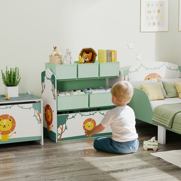 AIYAPLAY Scaffale Portagiochi Bambini a 3 Livelli con 6 Contenitori in Tessuto Rimovibili, Mobile Porta Giocattoli per Camera da Letto, Soggiorno e Camera dei Giochi, Verde | Aosom Italy