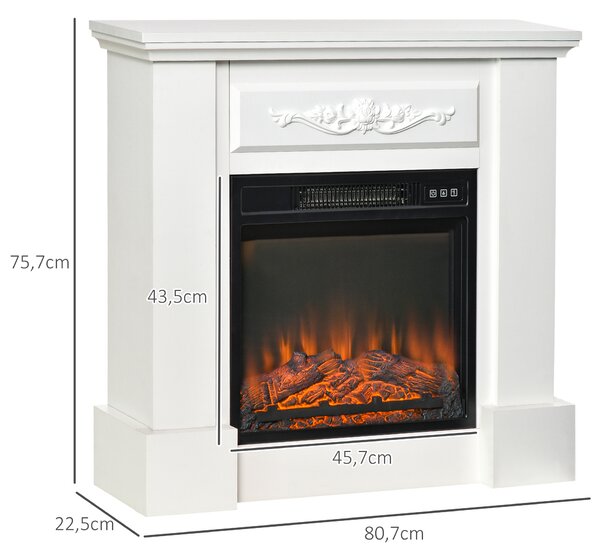 HOMCOM Camino Elettrico da Terra 1800W con Effetto Fiamma, Telecomando, Timer e Temperatura Regolabile, Bianco | Aosom Italy