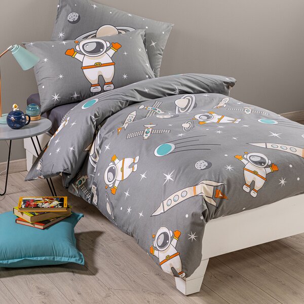 Completo Copripiumino In Cotone Spazio Singolo Caleffi Kids Ragazzo Grigio Caleffi