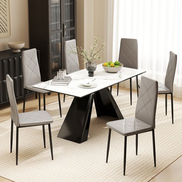 HOMCOM Set di 6 Sedie da Pranzo Moderne con Schienale Alto in Finta Pelle e Acciaio, 41x50x97 cm, Grigio | Aosom Italy