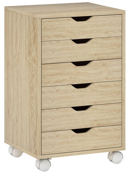 HOMCOM Cassettiera da Ufficio a 6 Cassetti con 4 Ruote e Blocco, 40x35x63 cm, Rovere | Aosom Italy