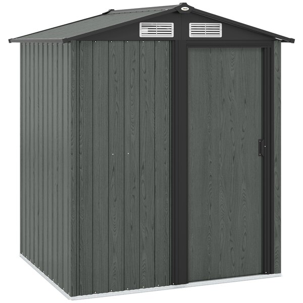 Outsunny Casetta da Giardino Porta Attrezzi in Acciaio con Tetto Inclinato e 4 Prese d'Aria, 152x132x188 cm, Grigio | Aosom Italy