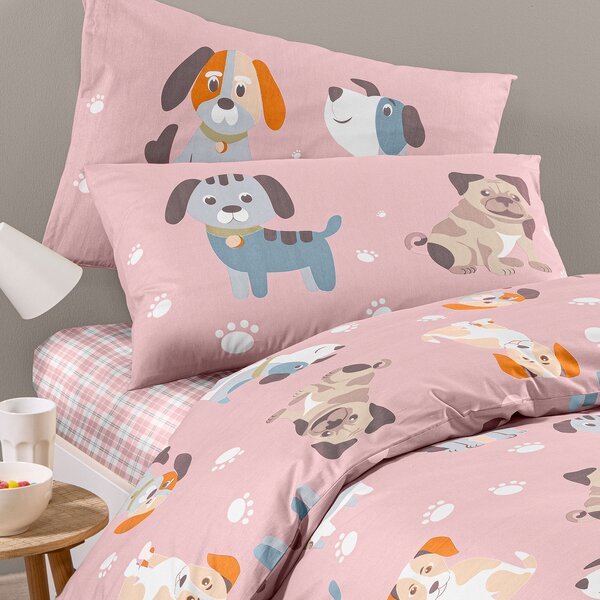 Completo Copripiumino In Cotone Cuccioli Singolo Caleffi Kids Ragazzo Rosa Caleffi