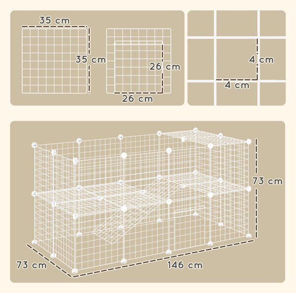 PawHut Recinto per Animali Domestici Piccoli con 36 Pannelli di Metallo Modulabili con Porta, Bianco | Aosom Italy