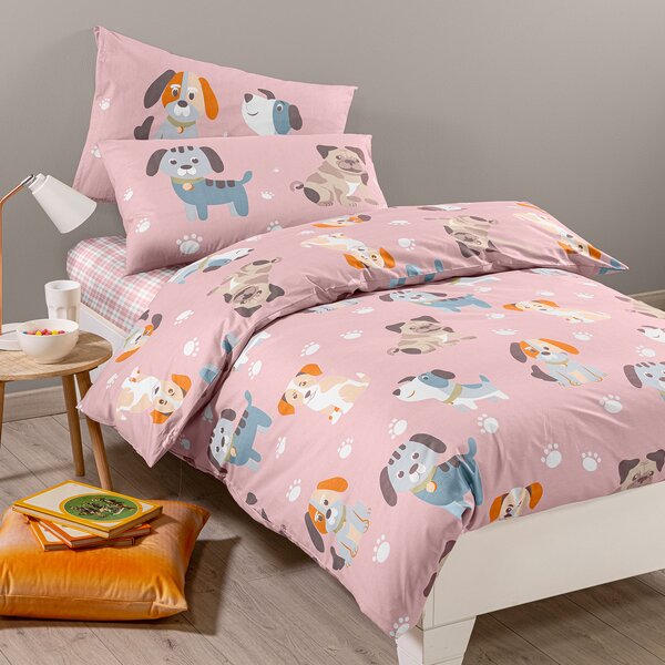 Completo Copripiumino In Cotone Cuccioli Singolo Caleffi Kids Ragazzo Rosa Caleffi