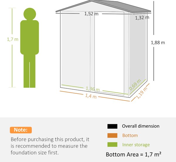 Outsunny Casetta da Giardino Porta Attrezzi in Acciaio con Tetto Inclinato e 4 Prese d'Aria, 152x132x188 cm, Grigio | Aosom Italy