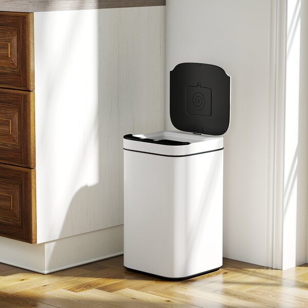 HOMCOM Bidone per Immondizia da 13L con Sensore e Spazio per Deodoranti, in Acciaio e PP, 24x24x41 cm, Bianco e Nero | Aosom Italy