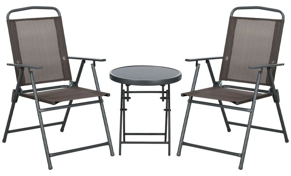 Outsunny Set da Giardino 3 Pezzi con 2 Sedie 53.5x64x93 cm e Tavolino da Caffè Ø45x50 cm, in Metallo, Marrone | Aosom Italy