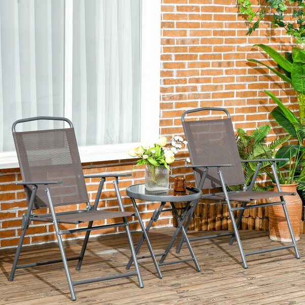 Outsunny Set da Giardino 3 Pezzi con 2 Sedie 53.5x64x93 cm e Tavolino da Caffè Ø45x50 cm, in Metallo, Marrone | Aosom Italy