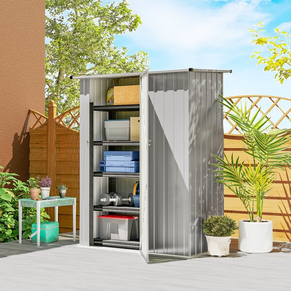 Outsunny Capanno Porta Attrezzi in Metallo con Tetto Inclinato e Porta Bloccabile, 142x86x189 cm, Argento | Aosom Italy