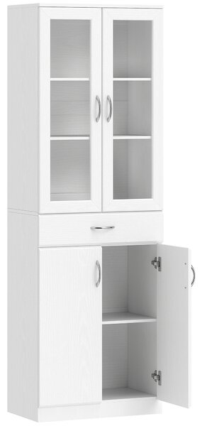 HOMCOM Credenza Cucina con 2 Armadietti e un Cassetto, Mensole Regolabili e Ante in Vetro, 60x35x180 cm, Bianco | Aosom Italy