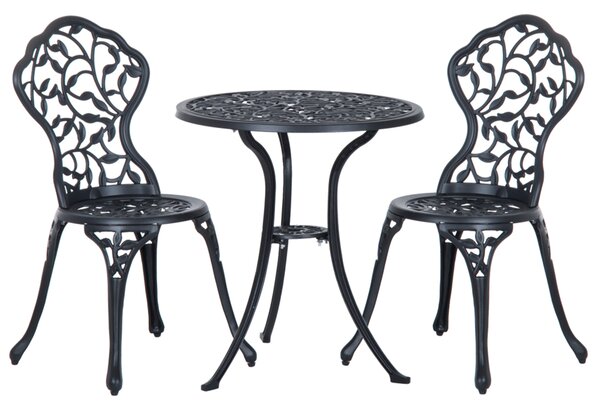 Outsunny Set Bistrò 3 Pezzi con 2 Sedie da Giardino e Tavolino Rotondo, in Alluminio, Nero | Aosom Italy