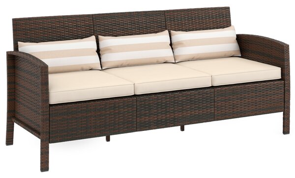 Outsunny Divano da Giardino a 3 Posti in rattan PE e Acciaio, 173x68x78 cm, Marrone