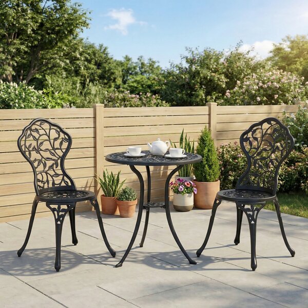 Outsunny Set Bistrò 3 Pezzi con 2 Sedie da Giardino e Tavolino Rotondo, in Alluminio, Nero | Aosom Italy