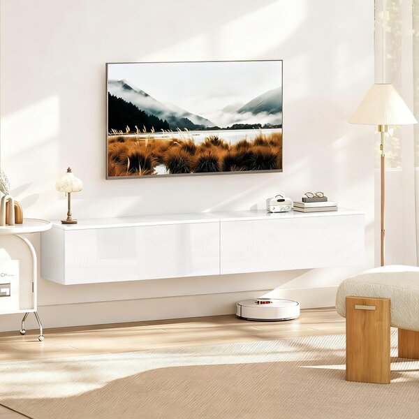 HOMCOM Mobile Porta TV fino a 75" Sospeso con Ante a Pressione, 180x33x30 cm, Bianco Lucido | Aosom Italy
