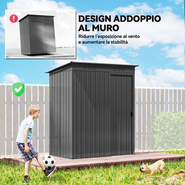 Outsunny Casetta da Giardino in Metallo con Prese d'Aria e Porta Scorrevole, 159x106x181 cm, Grigio Scuro | Aosom Italy