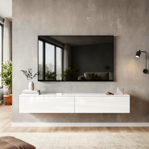 HOMCOM Mobile Porta TV fino a 75" Sospeso con Ante a Pressione, 180x33x30 cm, Bianco Lucido | Aosom Italy