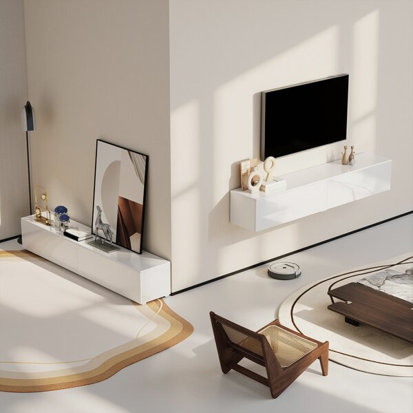HOMCOM Mobile Porta TV fino a 75" Sospeso con Ante a Pressione, 180x33x30 cm, Bianco Lucido | Aosom Italy