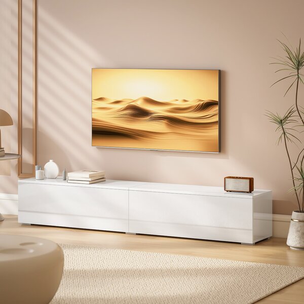 HOMCOM Mobile Porta TV fino a 75" Sospeso con Ante a Pressione, 180x33x30 cm, Bianco Lucido | Aosom Italy