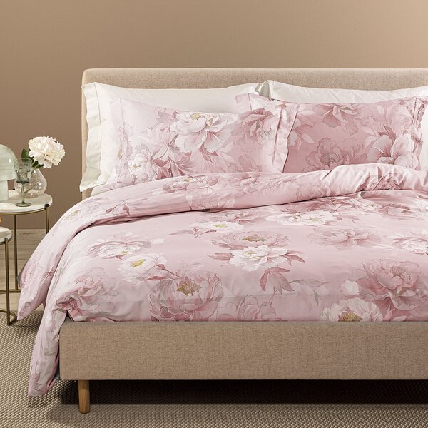 Completo Copripiumino In Raso Di Cotone Eloise Matrimoniale Dreaming Floreale Rosa Caleffi