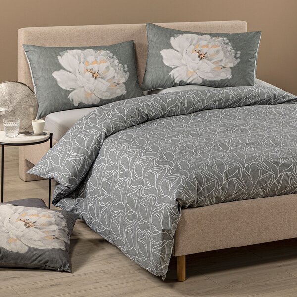 Completo Copripiumino In Cotone Peony Matrimoniale Caleffi Non Specificato Grigio Caleffi