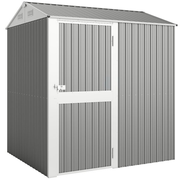 Outsunny Casetta da Giardino Alta in Acciaio da 3.51m² con Prese d'Aria e Porta Bloccabile, 209x177x236 cm, Argento | Aosom Italy